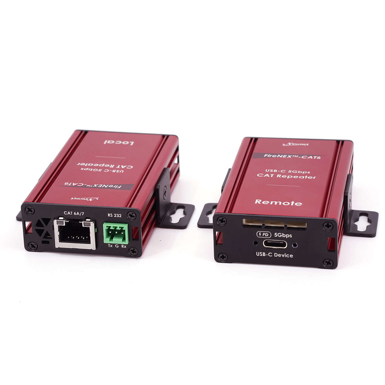 FireNEX-CAT6 USB-C 3.2 Repeater over CAT6a/7 Cable, 5Gbps, 90m (300ft), USB-PD 27W, RS-232